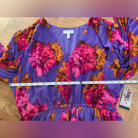 Sofia Jeans Womens Floral Ruched Blouse Top 3XL Accordion Sleeves V Neck NEW NWT - Picture 9 of 11